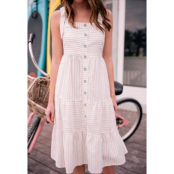 Gal Meets Glam Linen Shoulder Bow Tie Midi Sundress Striped Coastal 2 - Picture 10 of 10